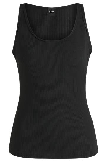 Majica brez rokavov BOSS Ribbed Tank Top Črna | 50537597