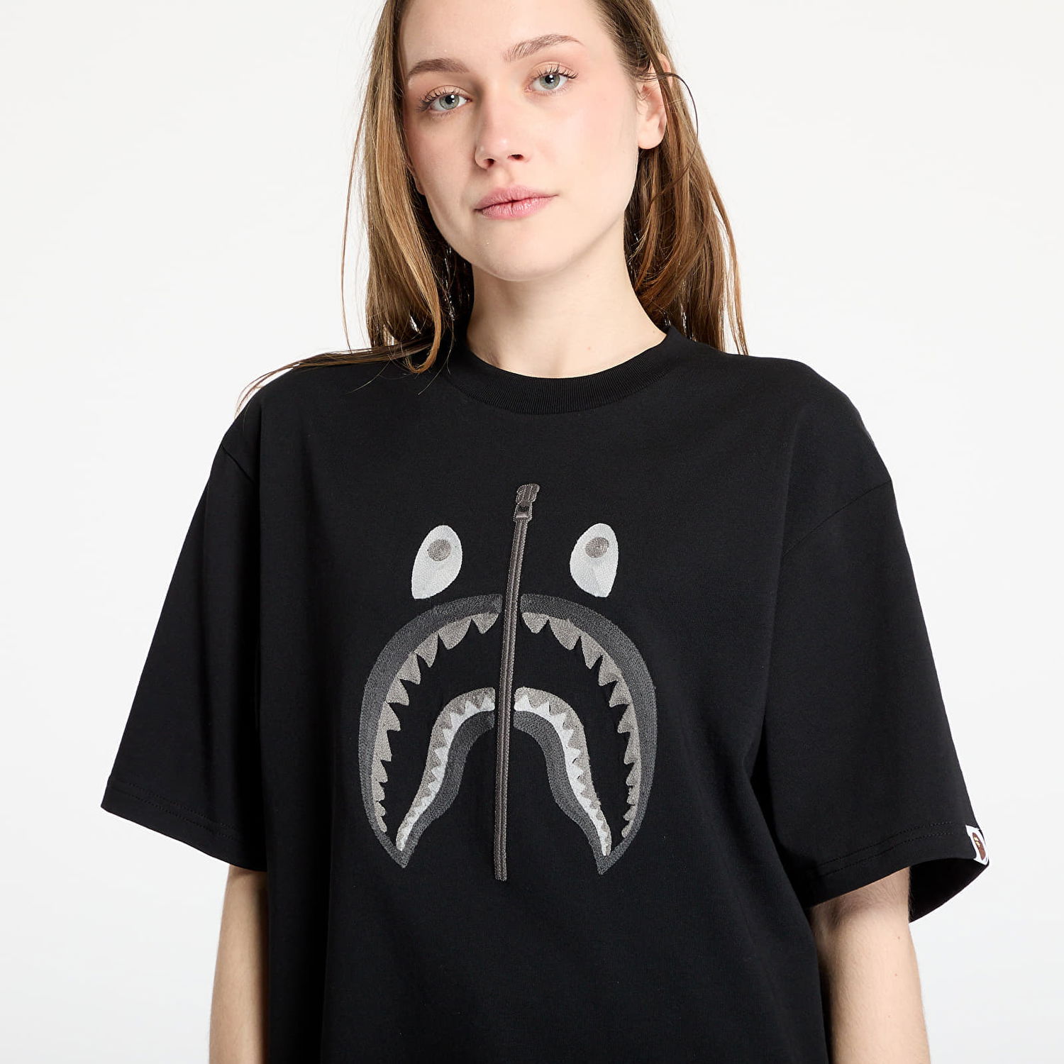 Majica BAPE A BATHING APE Chain Stitch Shark Relaxed Fit Tee Črna | 001CSL301343MBLK, 1