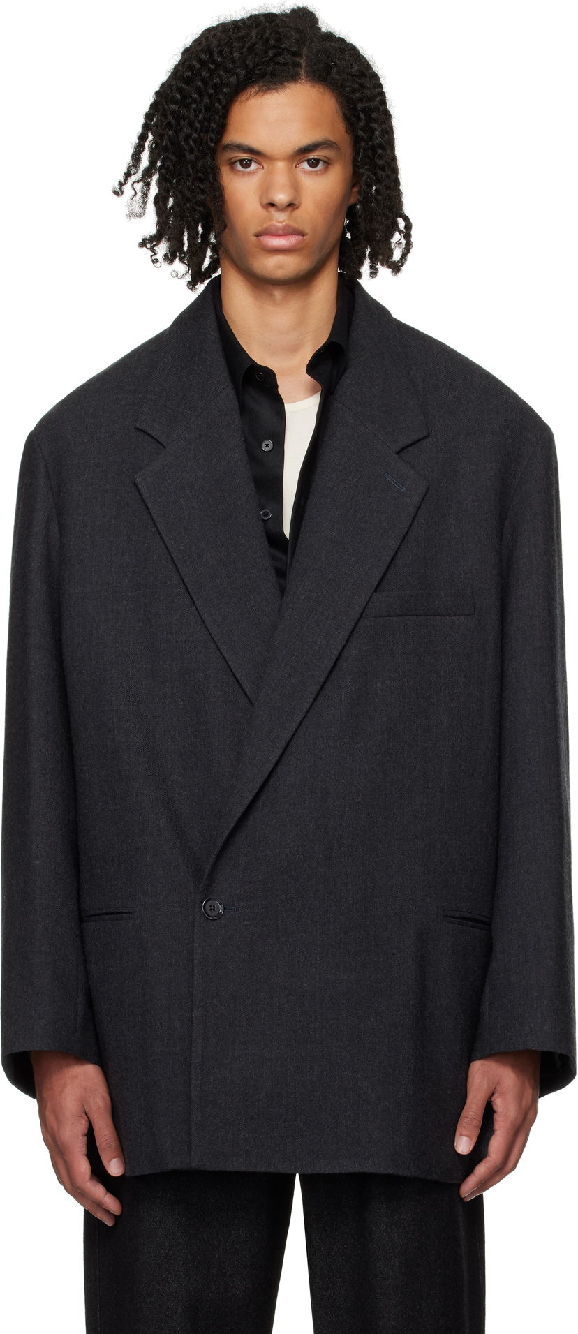 Plašči LEMAIRE Short Maxi Double Breasted Coat Črna | CO1069 LF1302