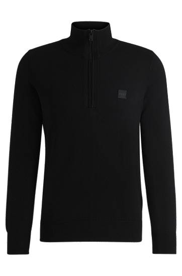 Pleteni pulover BOSS Zip-Neck Cotton-Cashmere Sweater Črna | 50527585