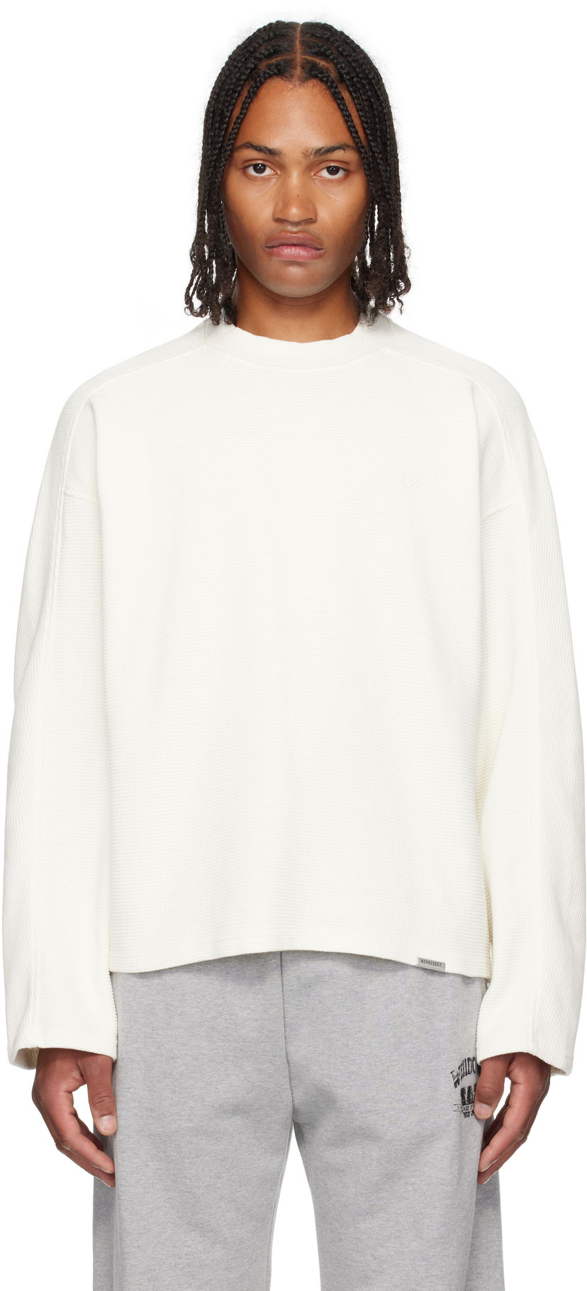 Majica Represent Clo Represent Waffle Long Sleeve T-Shirt Bela | MLM41209