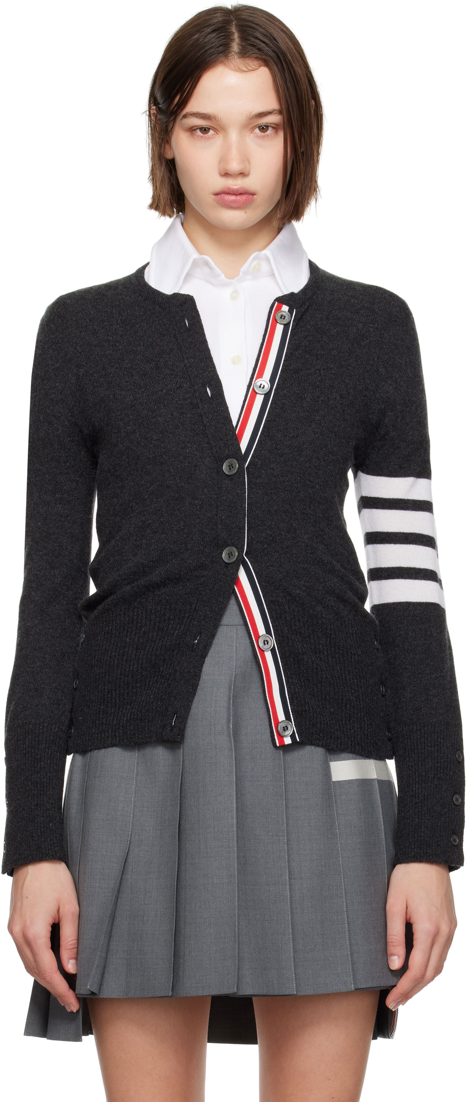 Pleteni pulover Thom Browne Cashmere 4-Bar Classic Cardigan Siva | FKC002A-00011, 0