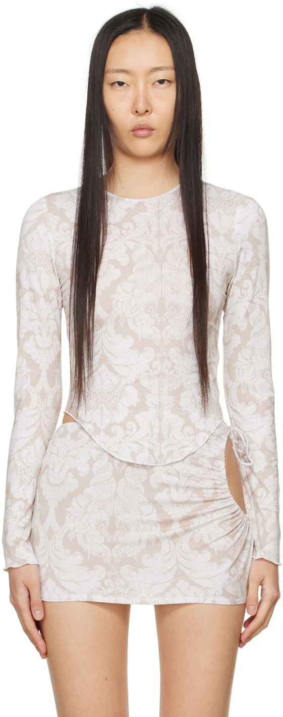Obleke Miaou Miaou Etta Long Sleeve Top and Mini Skirt Set Bež | 7130TJBBAT