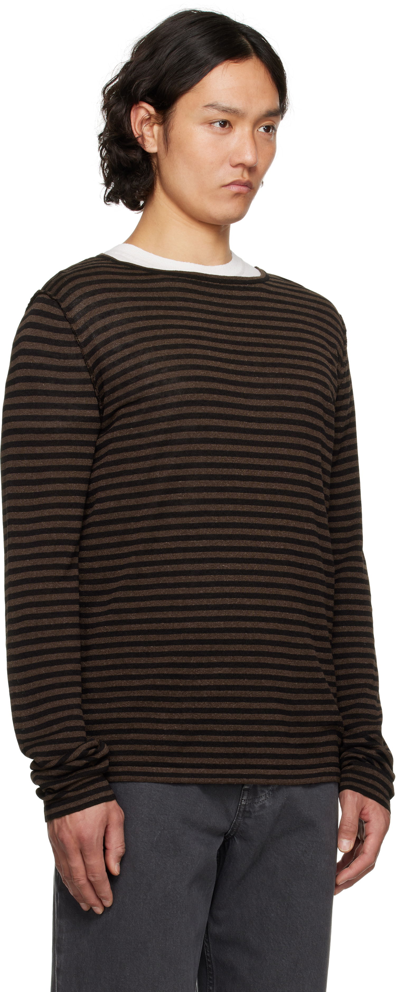 Pleteni pulover The Row The Row Striped Lillard Sweater Rjava | 885-Y889, 1