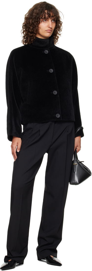 Jakna Max Mara Caladio Cropped Textured High Neck Button-Up Jacket Črna | 2526086091600, 3