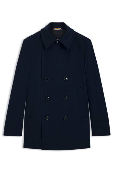Plašči BOSS Slim-Fit Wool and Cashmere Peacoat Mornarica | 50551081