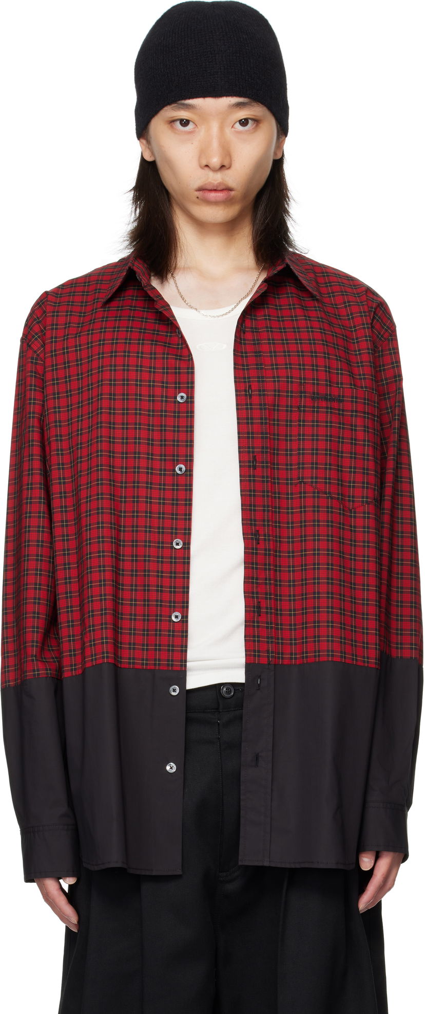 Srajce VETEMENTS VETEMENTS Splitted Plaid Shirt Rdeča | UH76SH630RB