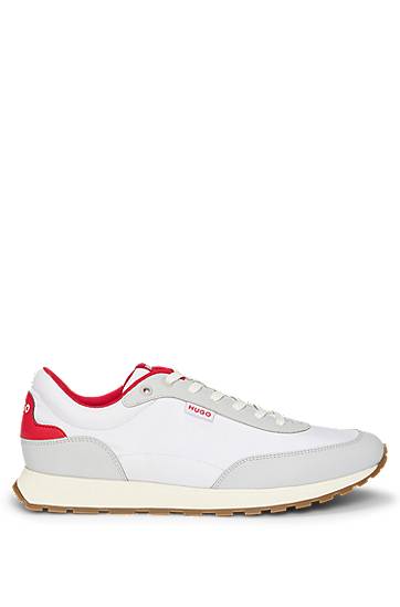 Oblačila BOSS HUGO Mixed-Material Logo Flag Trainers Bela | 50542721, 1