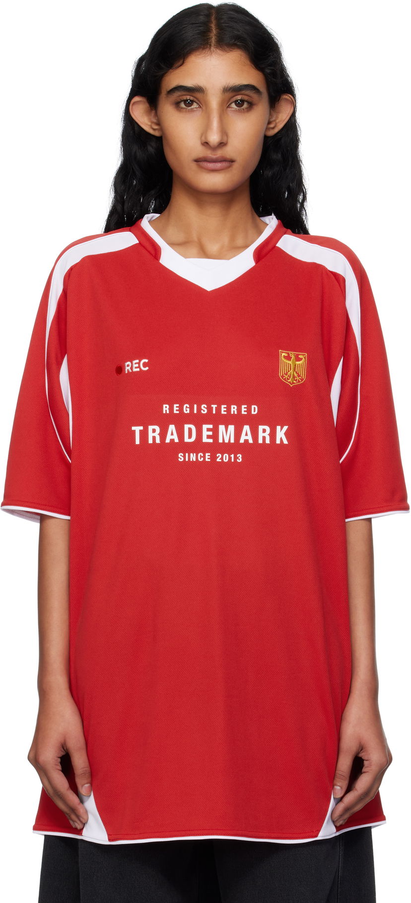 Dres VETEMENTS Vetements 'Trademark' Football T-Shirt Rdeča | UH76TR500R