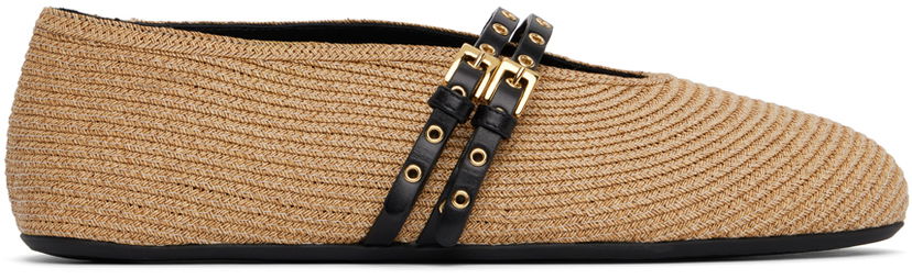 Oblačila Alaïa ALAÏA Paper Straw Ballerina Flats Bež | AA3A058TK036
