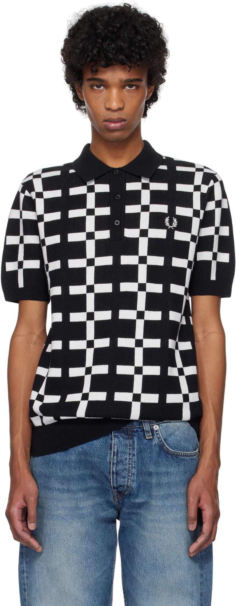 Polo majica Fred Perry Fred Perry Geometric Jacquard Knit Polo Črna | K9719