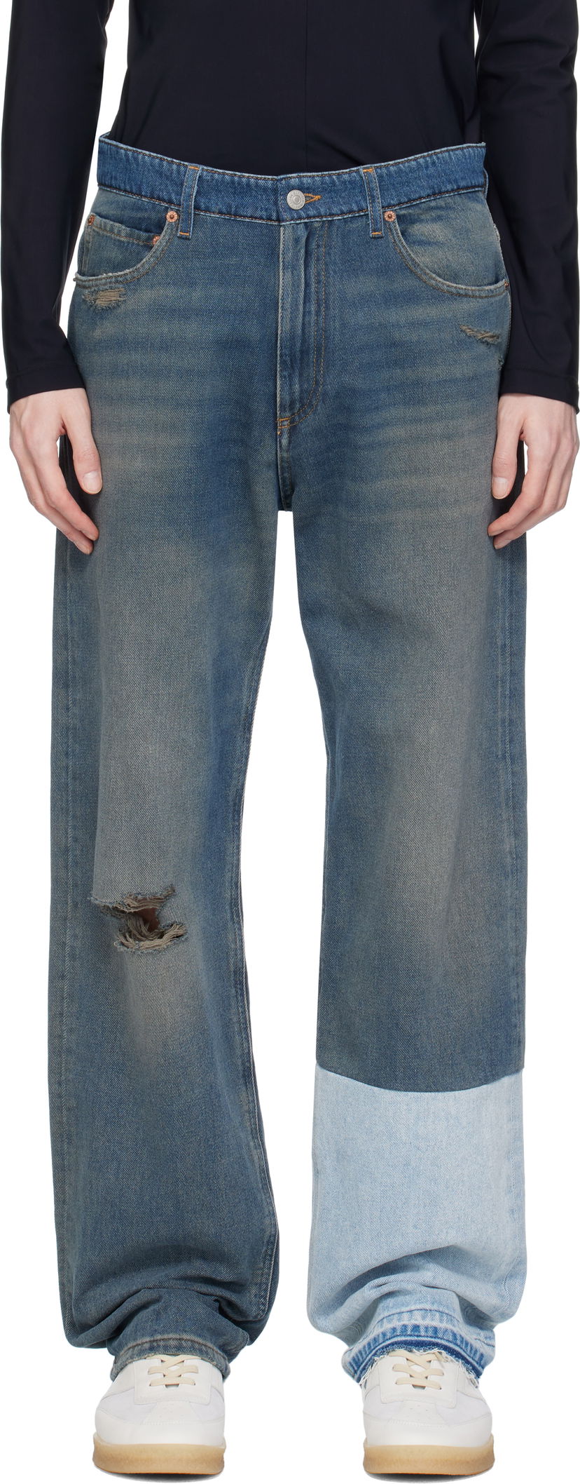 Kavbojke Maison Margiela MM6 Maison Margiela Five-Pocket Distressed Jeans Modra | SH0LA0017 M30017