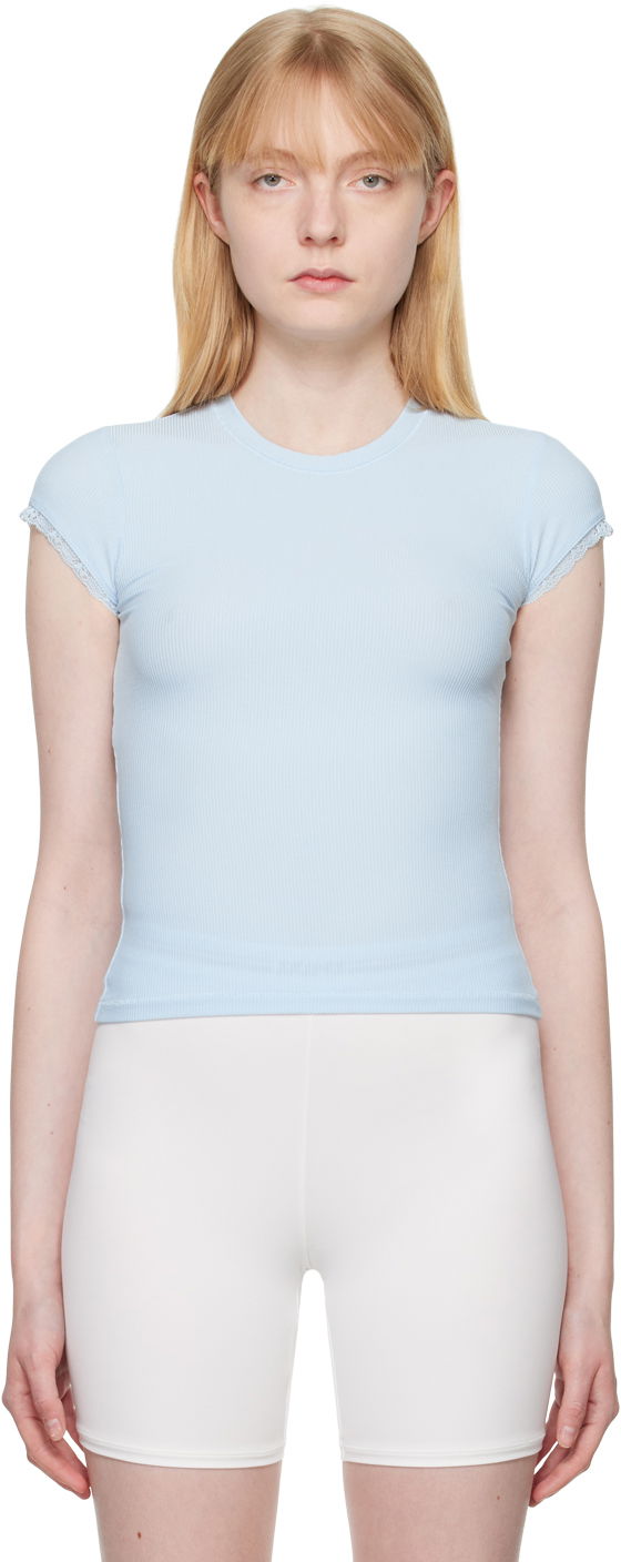 Majica SKIMS Blue Soft Lounge Lace T-Shirt Modra | ST-SST-5688W
