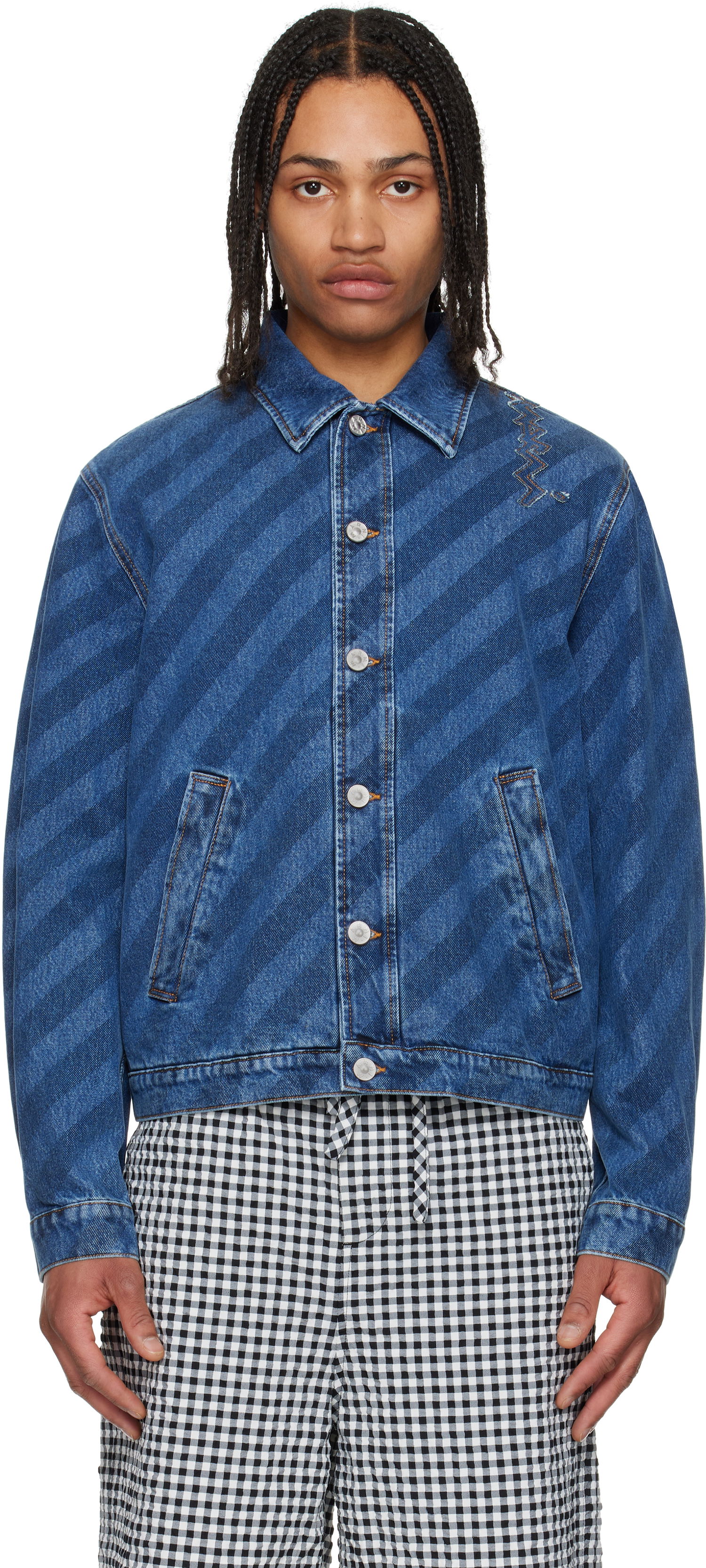 Jakna Marni Marni Striped Denim Jacket Modra | JUJU0050S0 USCX36, 0