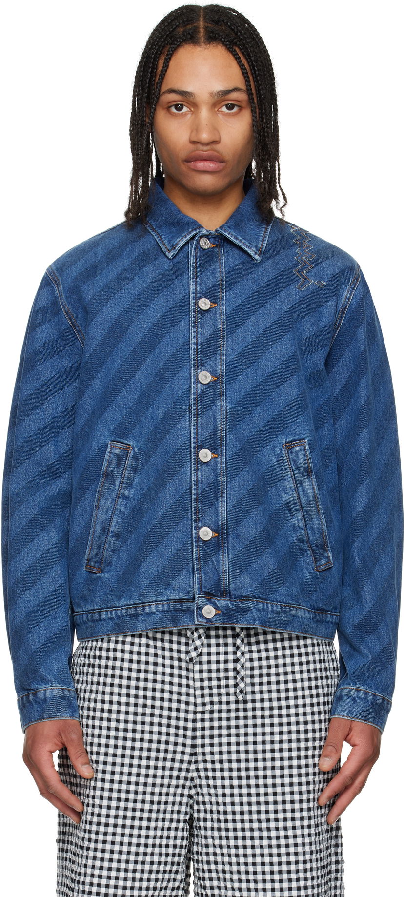 Jakna Marni Marni Striped Denim Jacket Modra | JUJU0050S0 USCX36