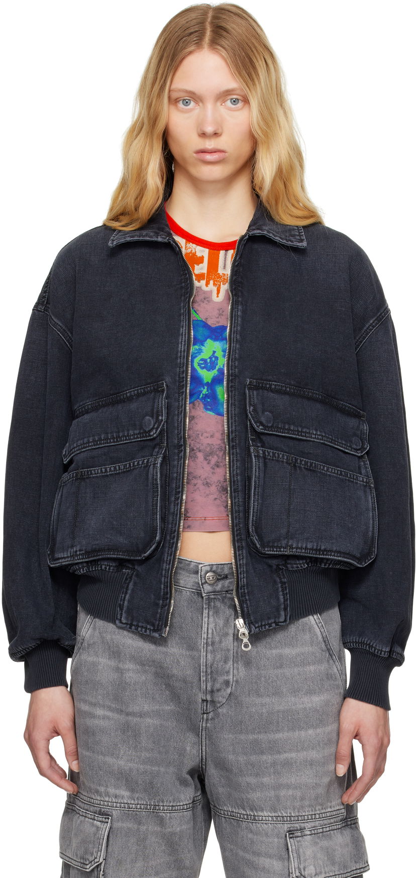 Bomber jakna Diesel D-Kurz Denim Jacket Črna | A15780 007Z9