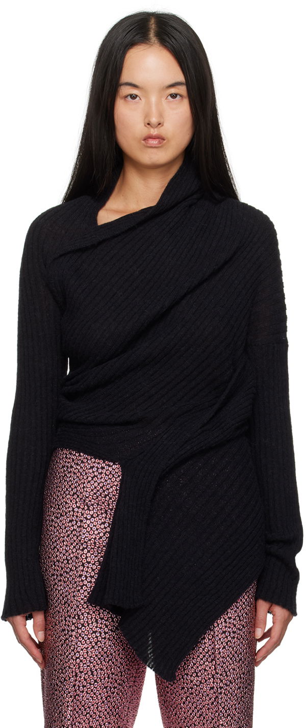 Pleteni pulover Dries Van Noten Asymmetric Sweater Črna | 242-011224-9723