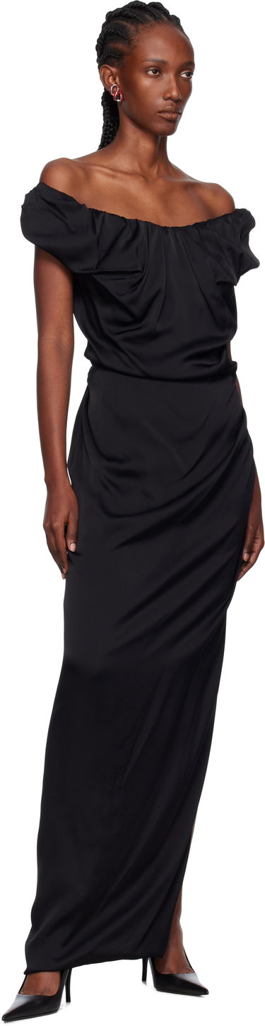 Obleke Vivienne Westwood Vivienne Westwood Ginnie Amber Off-The-Shoulder Maxi Dress Črna | 1101039N-W012Y-, 3