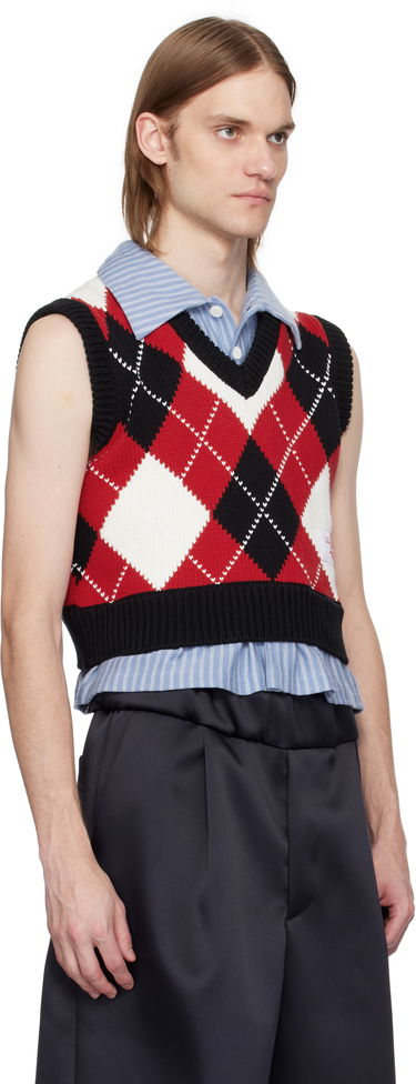 Pleteni pulover Charles Jeffrey Loverboy Charles Jeffrey LOVERBOY Cropped Argyle Vest Rdeča | 54091401, 4