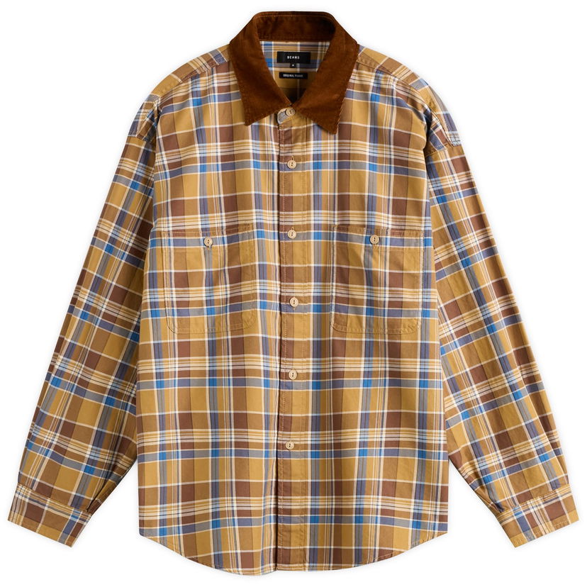 Srajce BEAMS Corduroy Collar Check Work Shirt, Size Small Rumena | 1111-1242-803-20