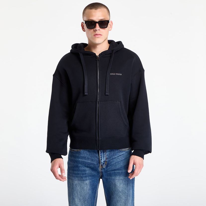 Pulover DAILY PAPER Sweatshirt Boxy Zip Up Hoodie Black Črna | 2521072