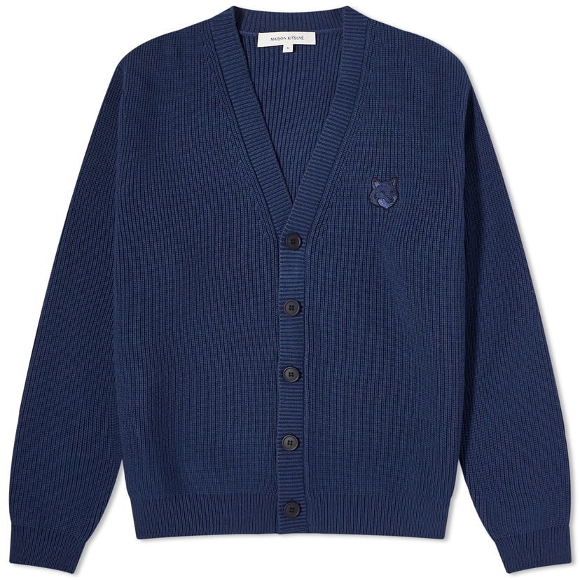 Pleteni pulover MAISON KITSUNÉ Maison Kitsuné Bold Fox Head Ribbed Cardigan Mornarica | MM00506KT1098-P476