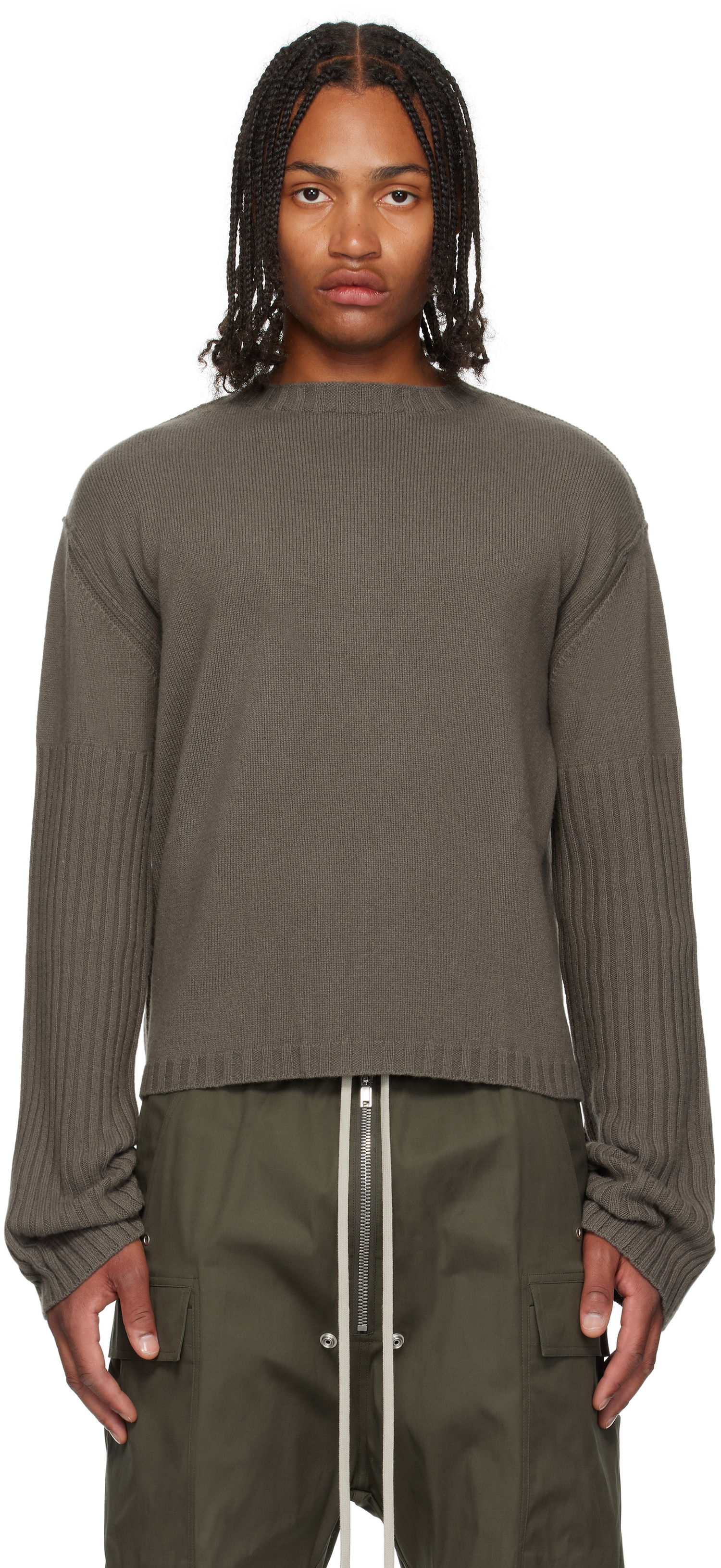 Pleteni pulover Rick Owens Rick Owens Gray Concordians Round Neck Sweater Siva | RU02E1665 KLWS, 0