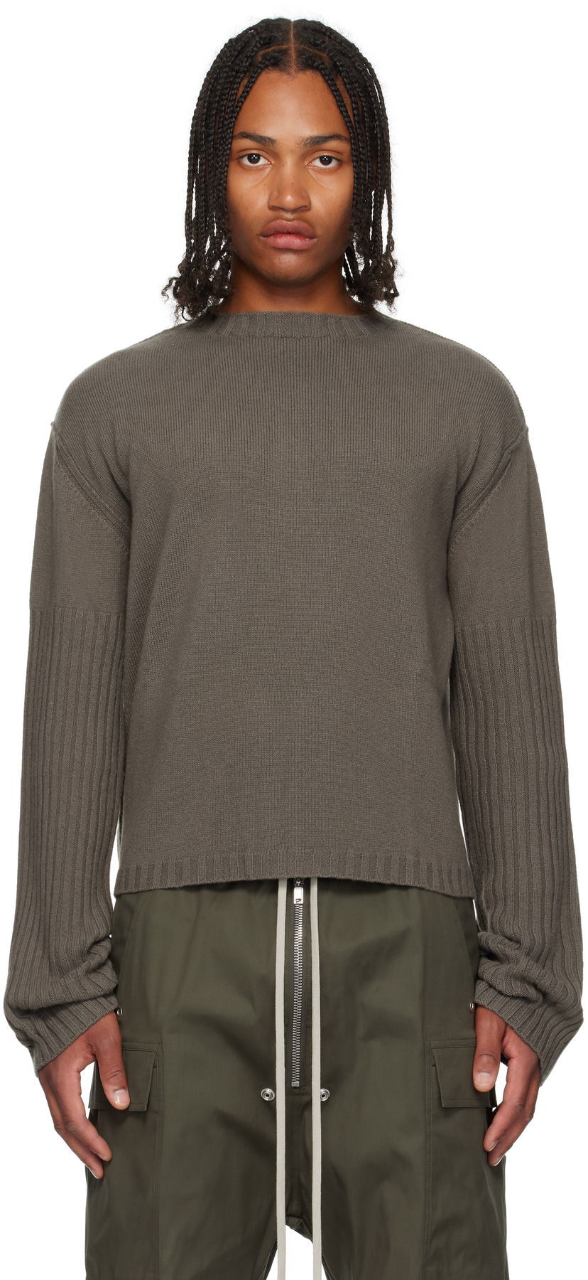 Pleteni pulover Rick Owens Rick Owens Gray Concordians Round Neck Sweater Siva | RU02E1665 KLWS