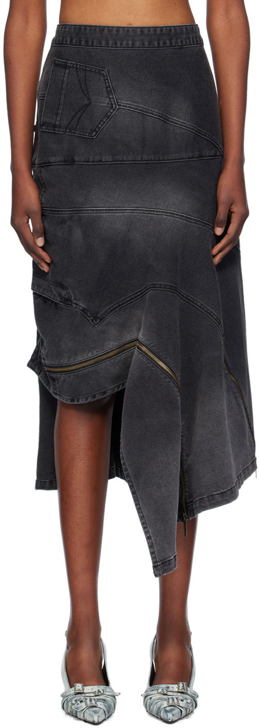 Krila Feng Chen Wang Feng Chen Wang Deconstructed Denim Midi Skirt Siva | FWF18SK04