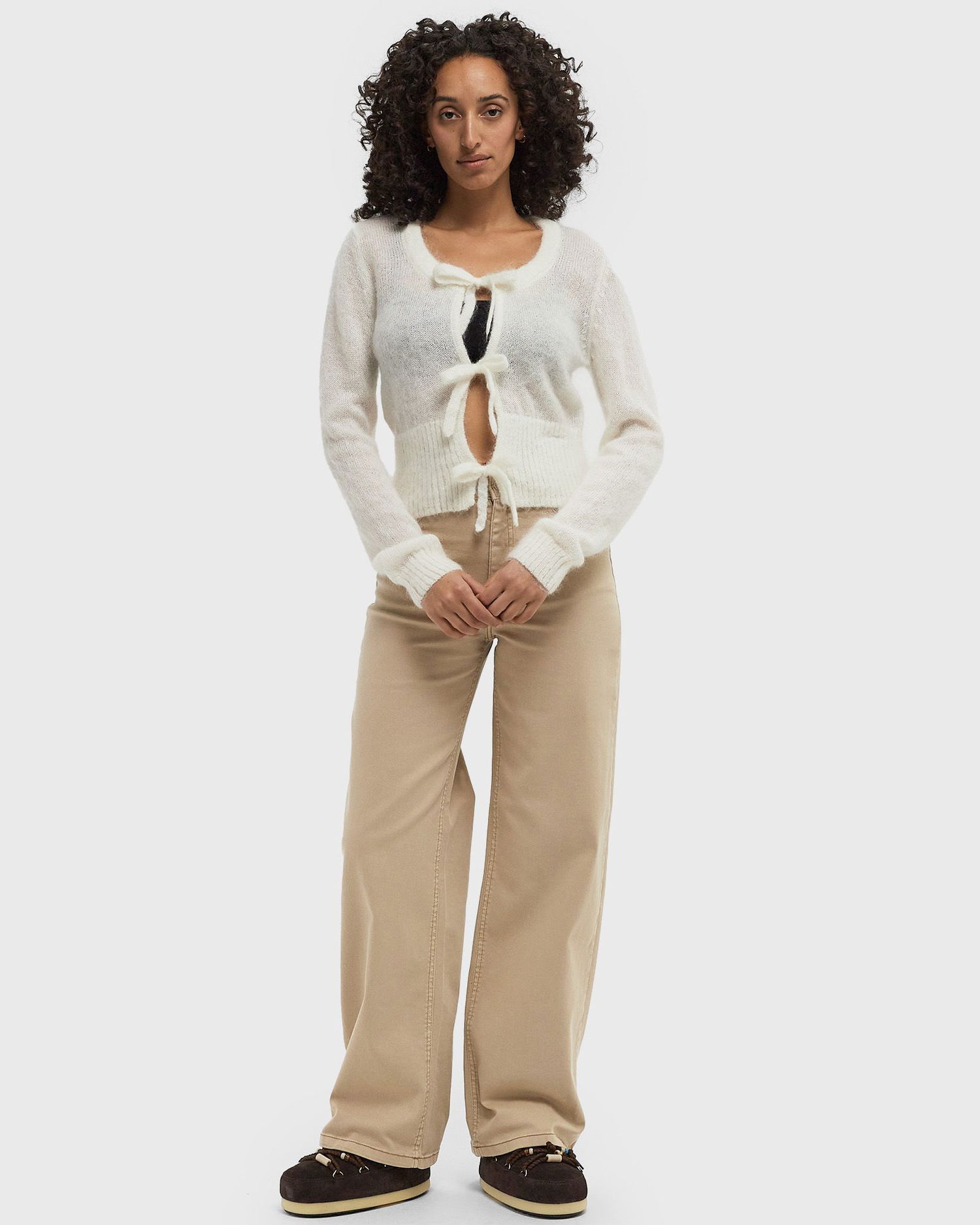 Pleteni pulover GANNI Tie String Light Mohair Cardigan Bela | K2343-135, 1