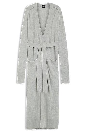 Pleteni pulover BOSS Longline belted cardigan in cashmere Siva | 50550488