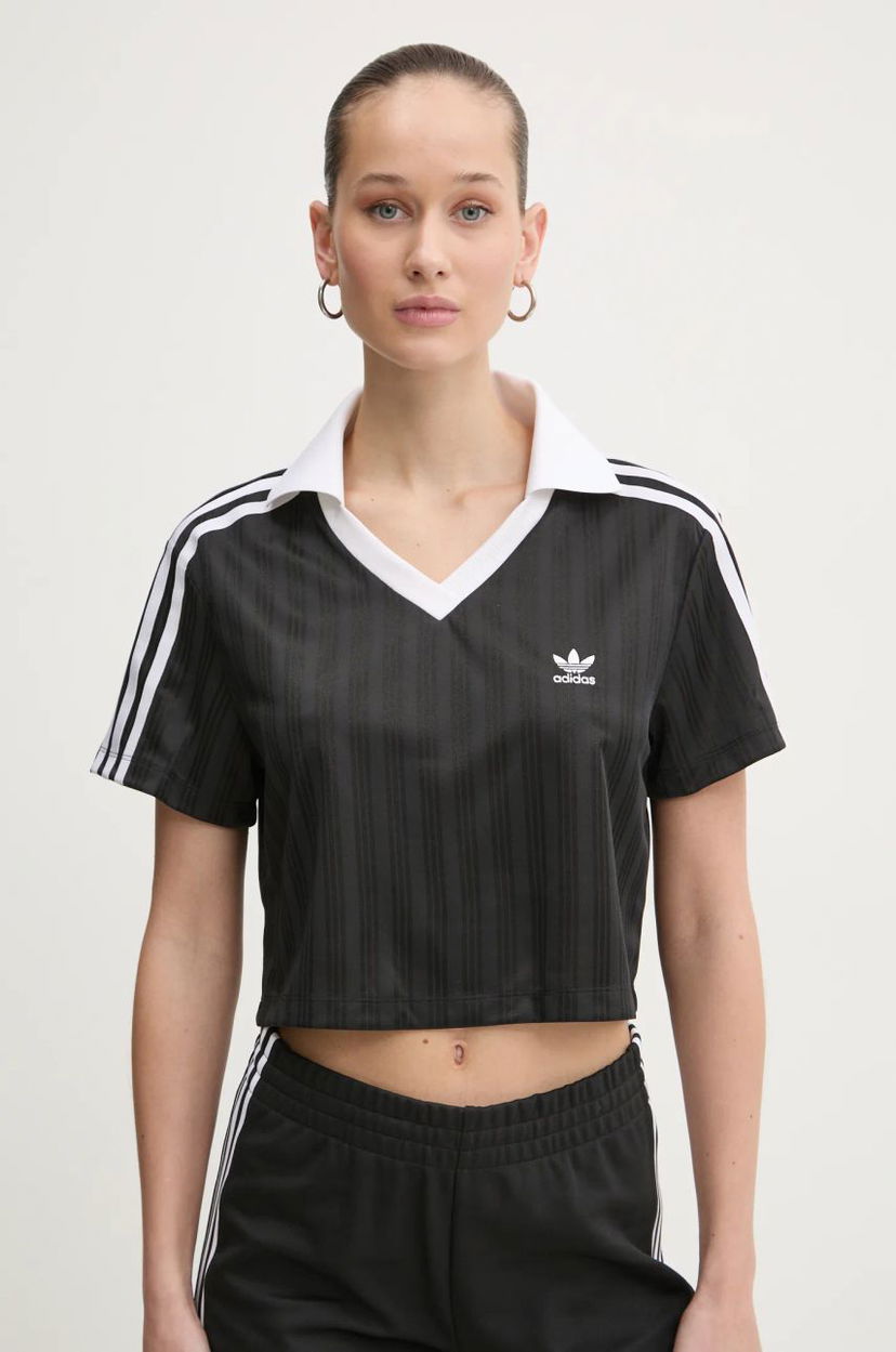 Krop-top adidas Originals Cropped Collared T-Shirt Črna | JD2606
