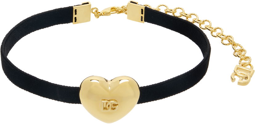 Ogrlica Dolce & Gabbana DG Logo Heart Velvet Choker Črna | WNQ8S1 W1111
