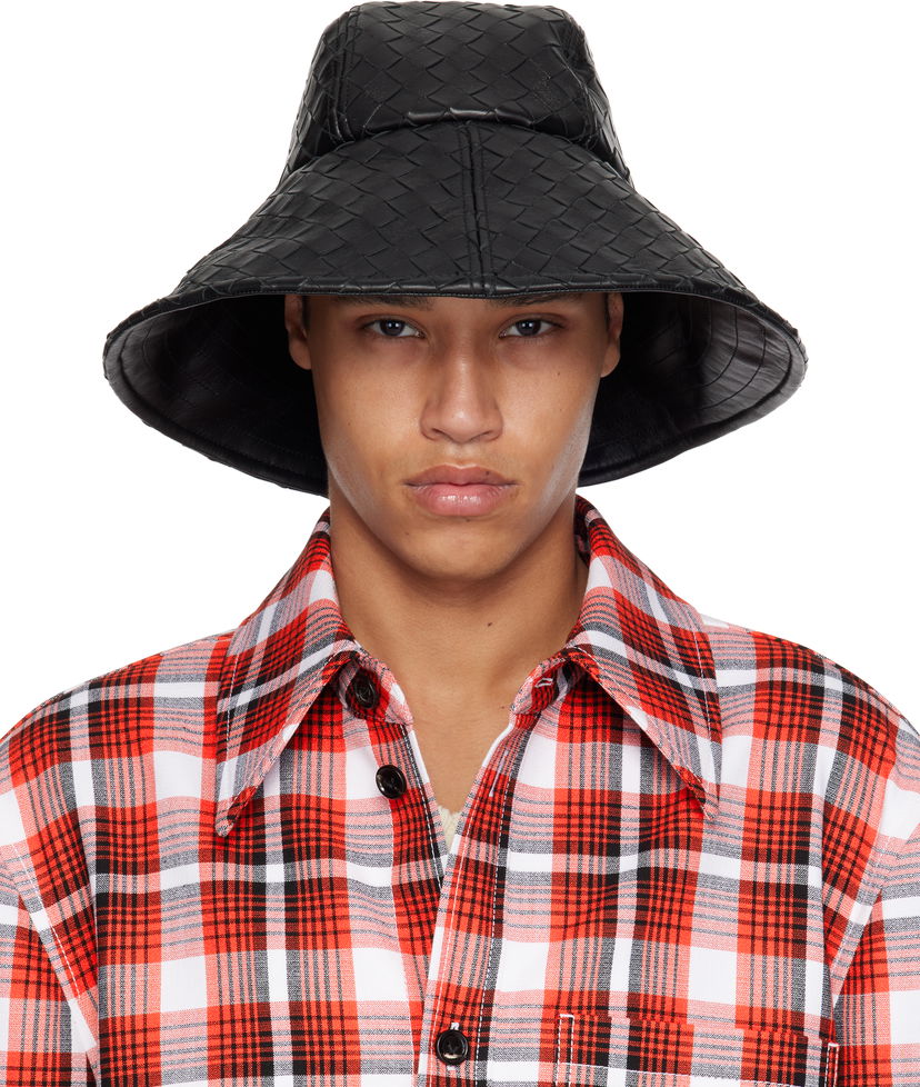 Klobuk Bottega Veneta Bottega Veneta Intrecciato Leather Bucket Hat Črna | 821608V2JG01000