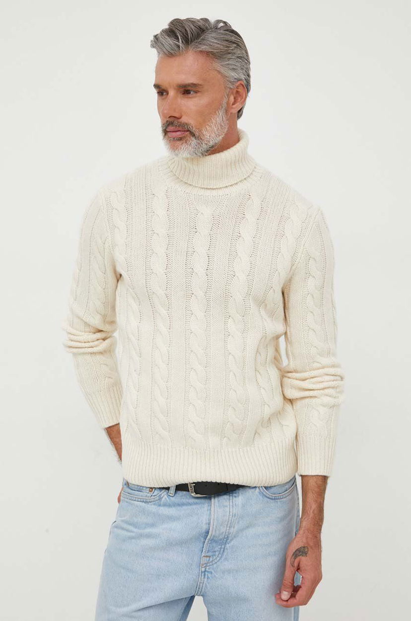 Pleteni pulover Polo by Ralph Lauren Cable-Knit Turtleneck Sweater Bela | 710917035