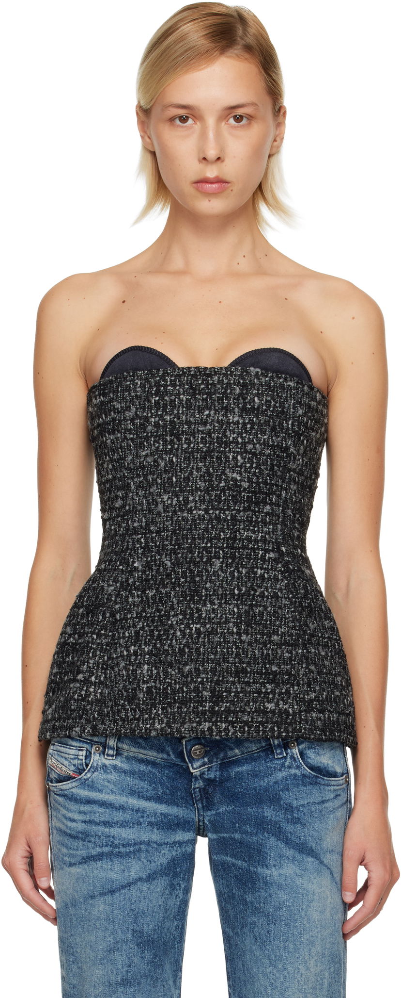 Krop-top Diesel T-Orset Tweed Strapless Bustier Top Siva | A20623 0EPCS