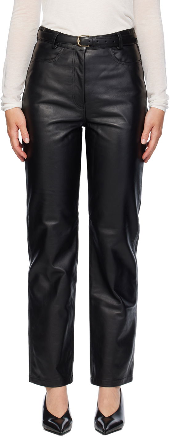 Hlače TOTEME Straight Leather Pants Črna | 243-WRB0195-LE0065
