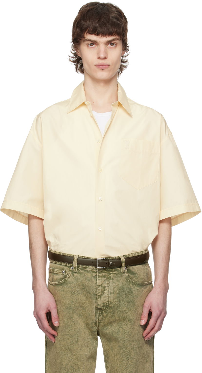 Srajce AMI AMI Paris Boxy Fit Cotton Short Sleeve Shirt Rumena | HSH240.CO0076