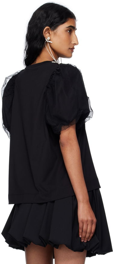 Majica Simone Rocha Simone Rocha Embellished Tulle Overlay Puff Sleeve T-Shirt Črna | 5397B 0553, 2