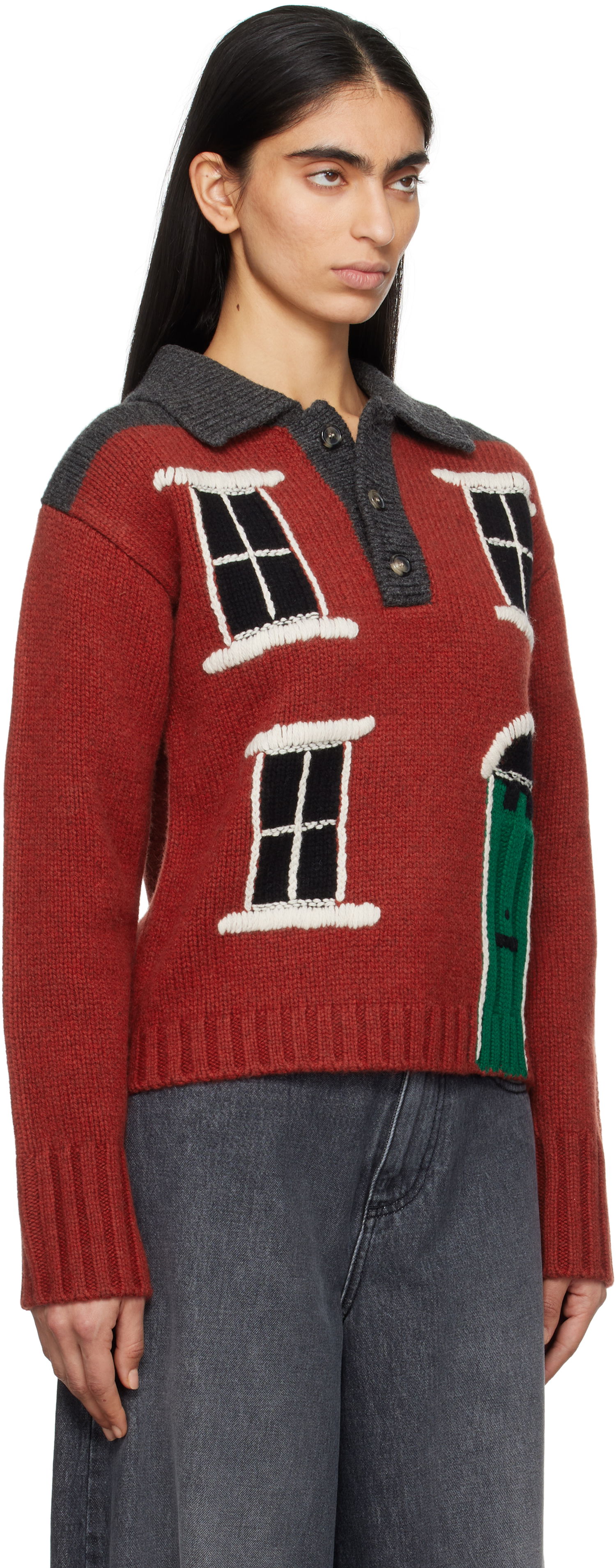 Pleteni pulover JW Anderson JW Anderson House Intarsia Polo Sweater Rdeča | KW1405-YN0413, 1