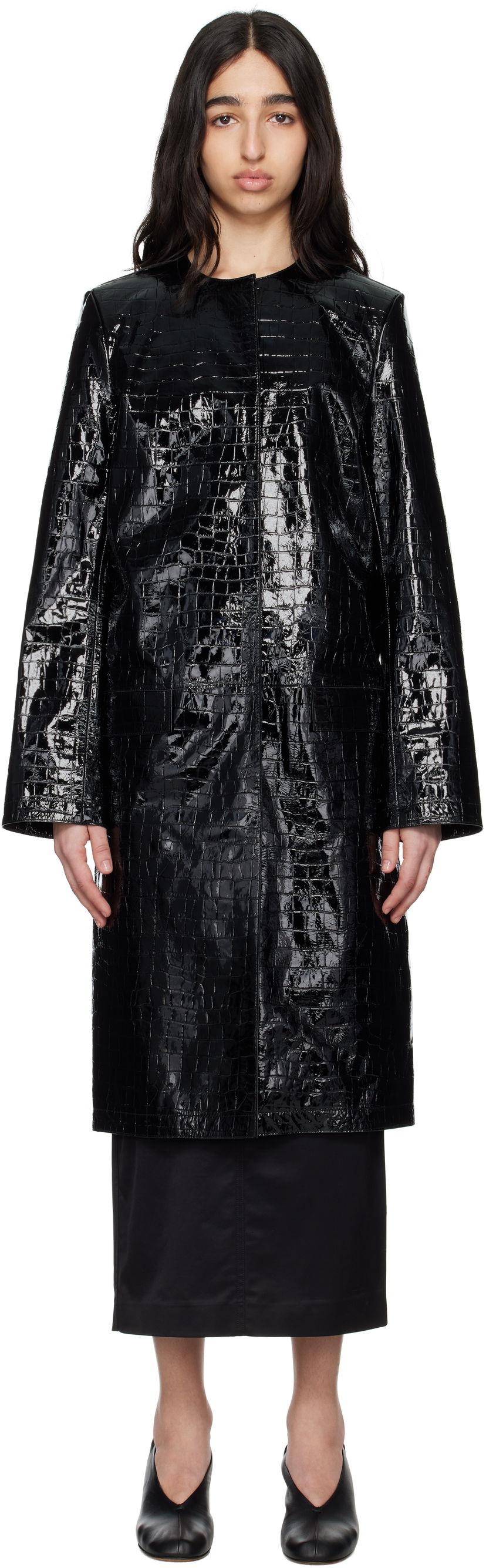 Plašči TOTEME TOTEME Croco-Embossed Leather Coat Črna | 252-WRO0219-LE0129