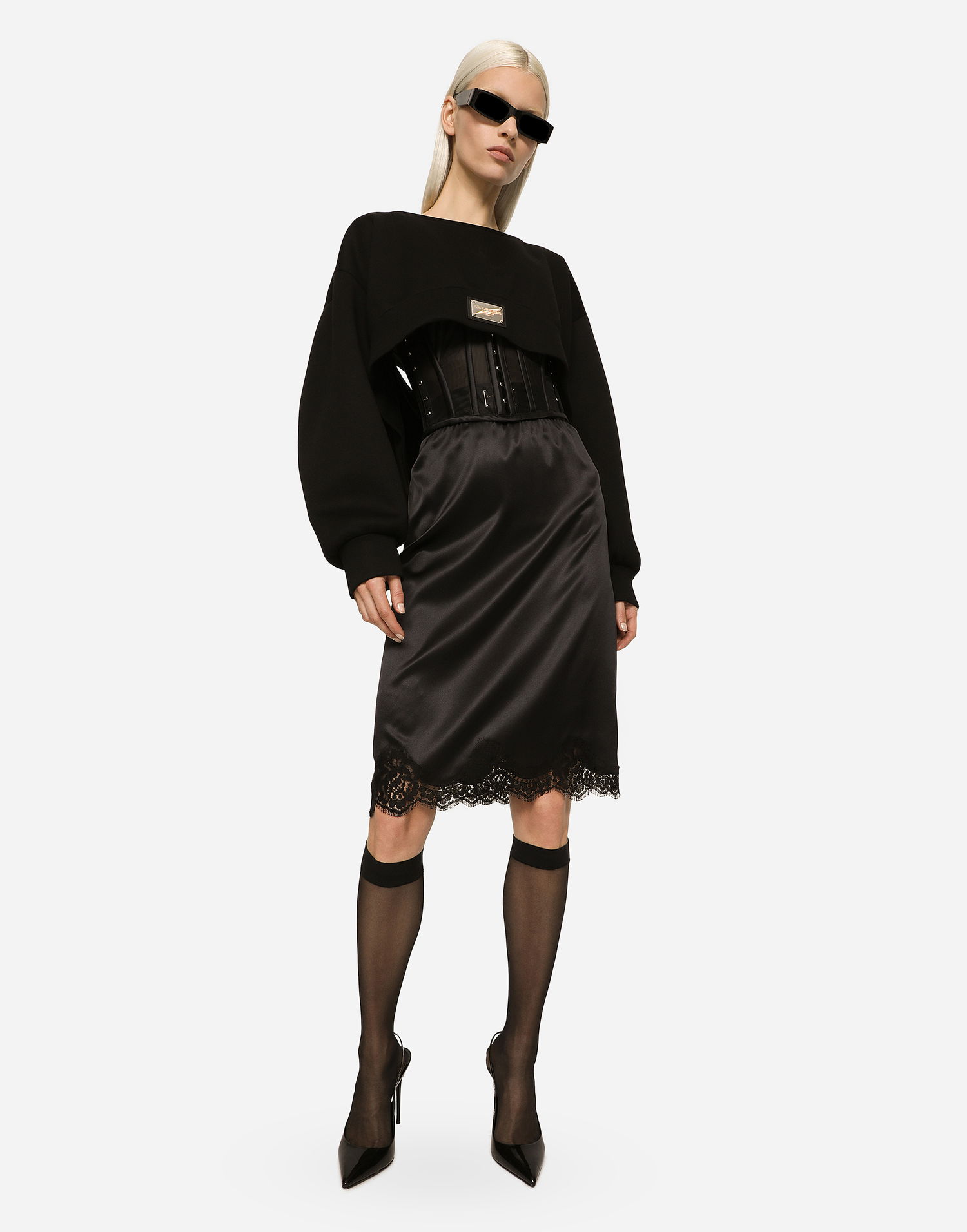 Krop-top Dolce & Gabbana Technical Jersey Sweatshirt With Cut-out And Tag Črna | F9P58THU7JWN0000, 1