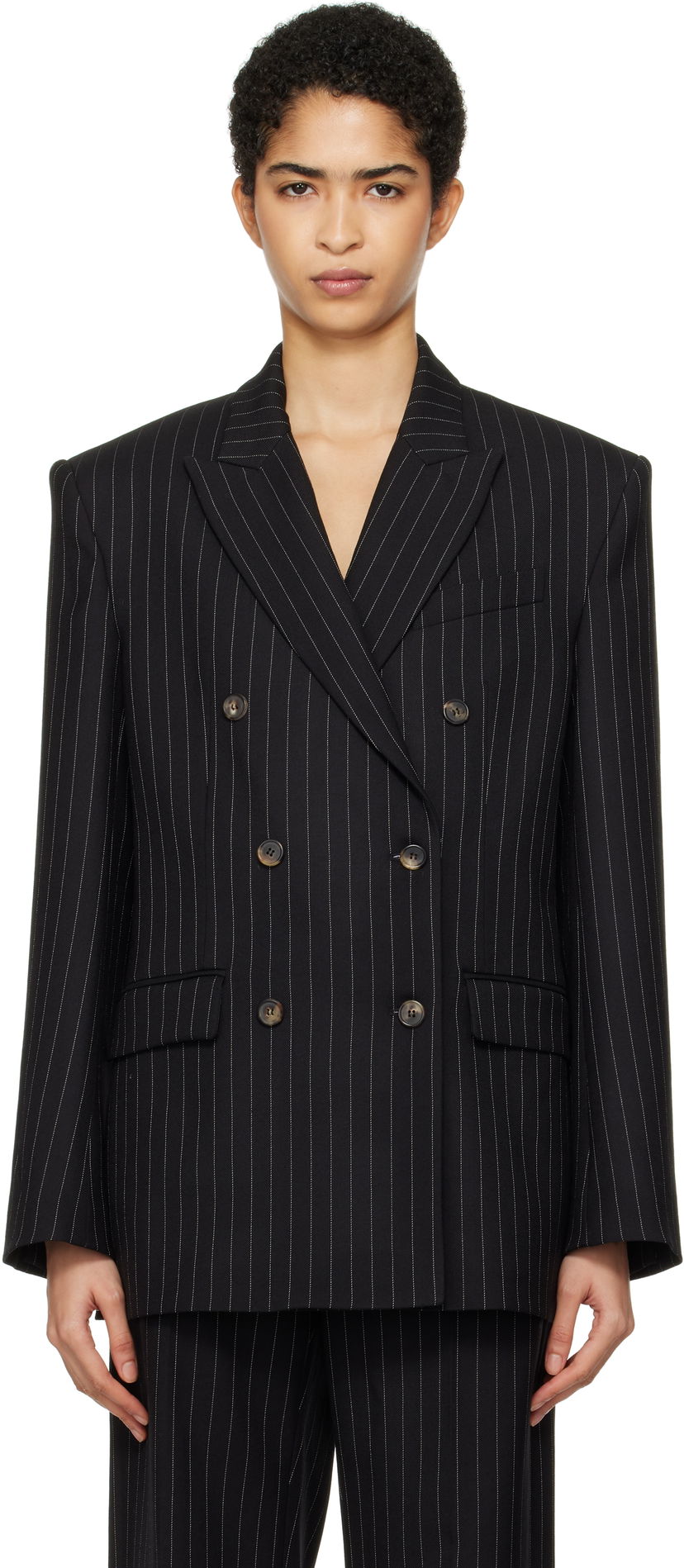 Jakna WARDROBE.NYC Double Breasted Pinstripe Blazer Črna | W4007F24PS