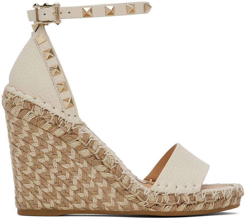 Superge in čevlji Valentino Valentino Garavani Double Rockstud Wedge Espadrilles Bela | 5W2S0090FEQ