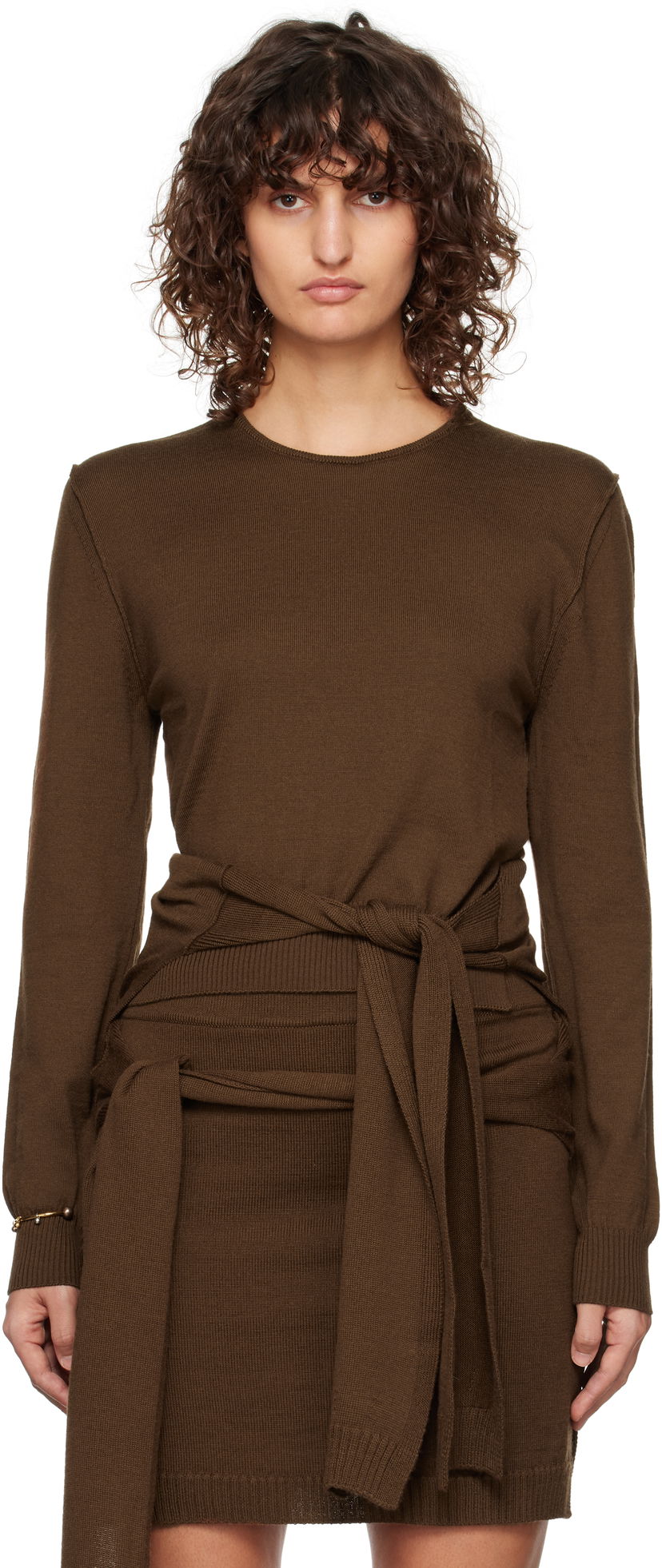 Obleke LEMAIRE Lemaire Crew Neck Knit Dress Rjava | TO1250 LK087