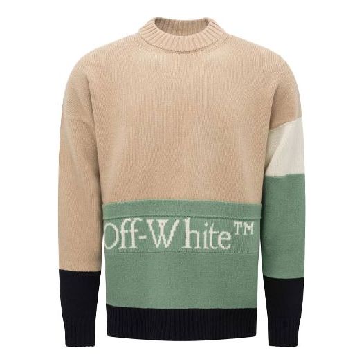 Pleteni pulover Off-White Colorblock Logo Round Neck Sweater Zelena | OMHE048R21KNI0016272