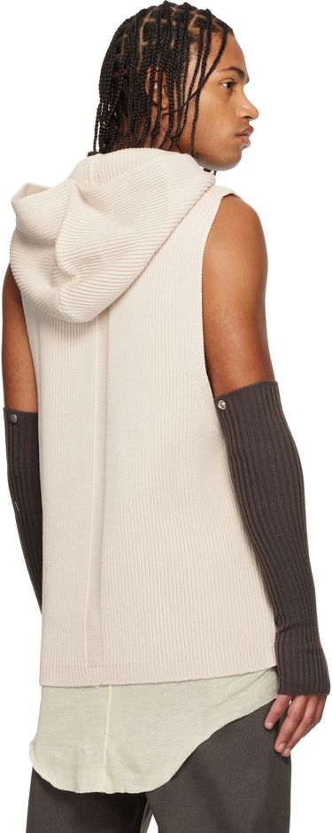 Pulover Rick Owens Rick Owens Ribbed Sleeveless Hoodie with Arm Sleeves Bež | RR02E1680 KWVH, 2
