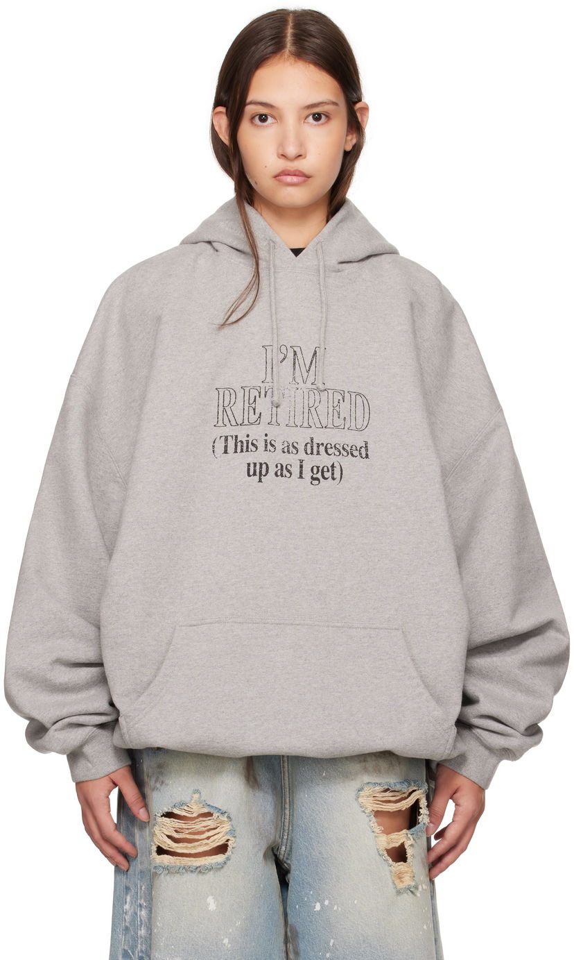 Pulover VETEMENTS 'I'm Retired' Oversized Hoodie Siva | UA66HD710G