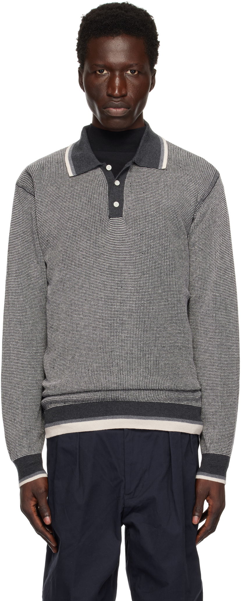 Polo majica BEAMS BEAMS PLUS Knit Collar Line Polo Siva | 38120030156