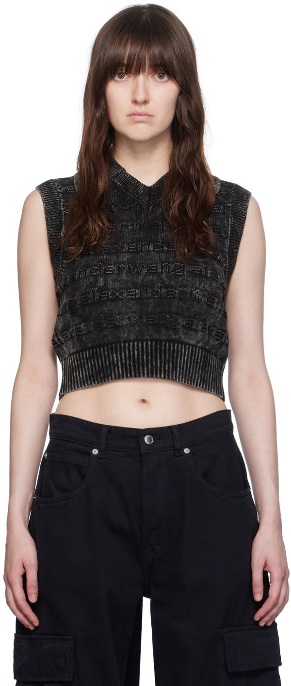 Pleteni pulover Alexander Wang Black 3D Logo Vest Črna | 1KC3241058, 0